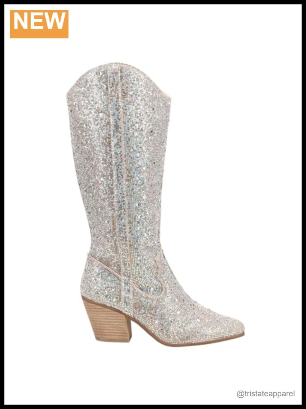 Faux Leather Knee High Rhinestone Cowboy Boots Pointed Toe Block Heel